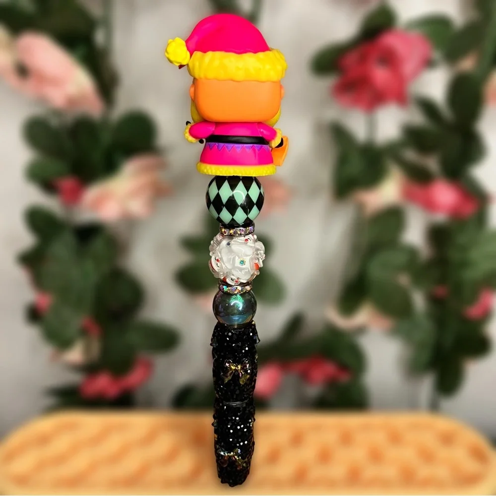 Neon Santa with his Naughty & Nice List Handmade Beaded Pen